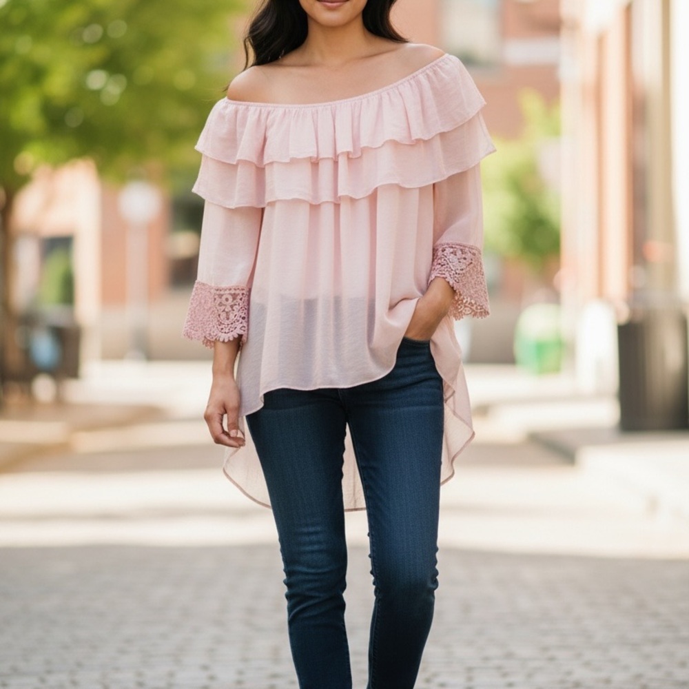 Chic Off-Shoulder Blouse with Lace Trim